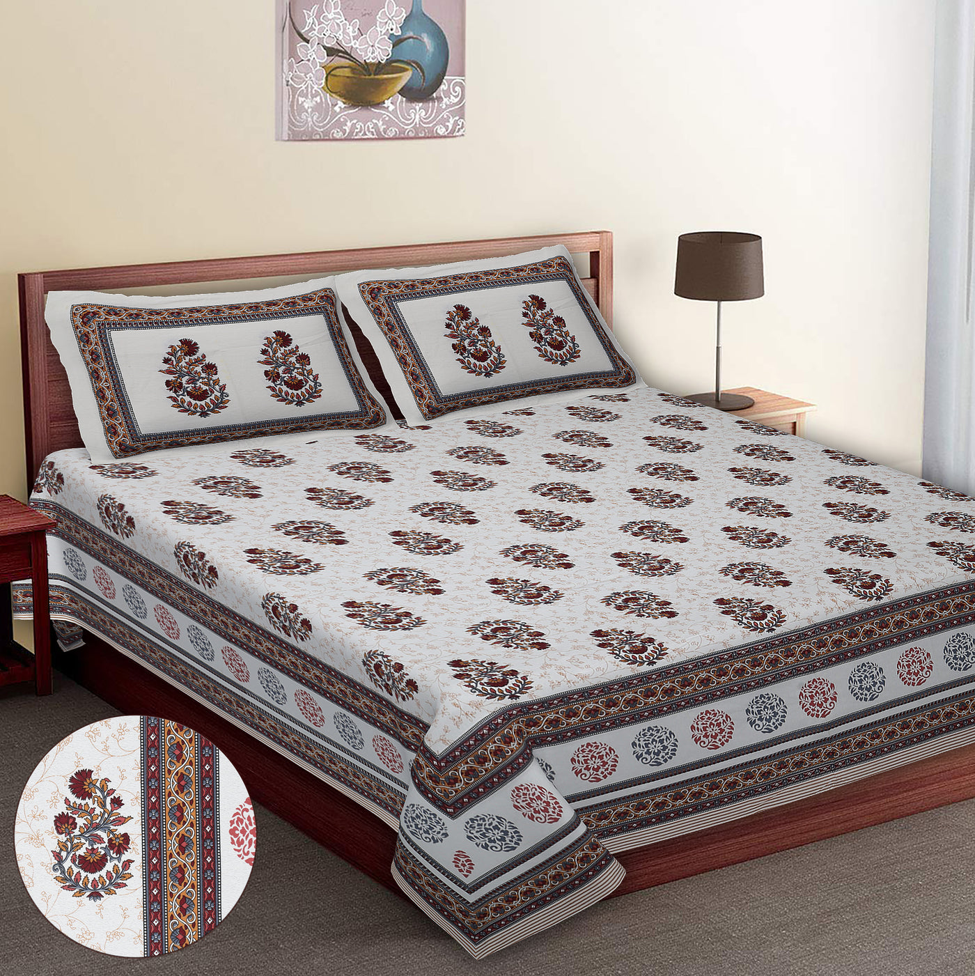 Wanderlust Premium | Super King Size 108 x 108 in | 100% Pure Cotton | Double Bedsheet with 2 Pillow Covers SG02