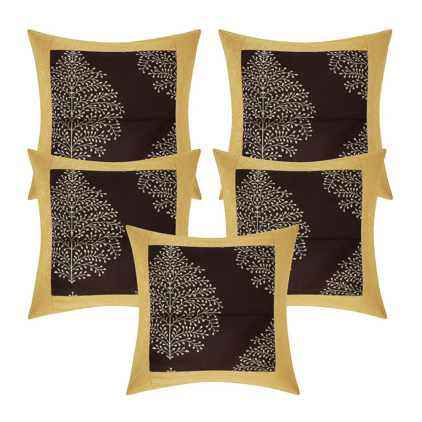 Wanderlust Premium 100% Pure Cotton | 8 Pieces | Diwan Set Covers for Living Room (Golden Leaf Design)