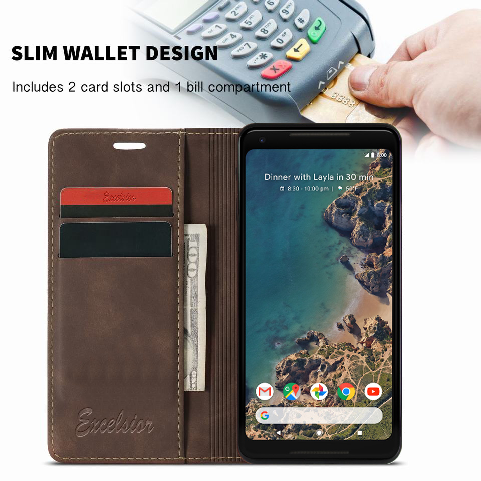 Google Pixel 2 XL Leather Wallet flip case cover with card slots by Excelsior