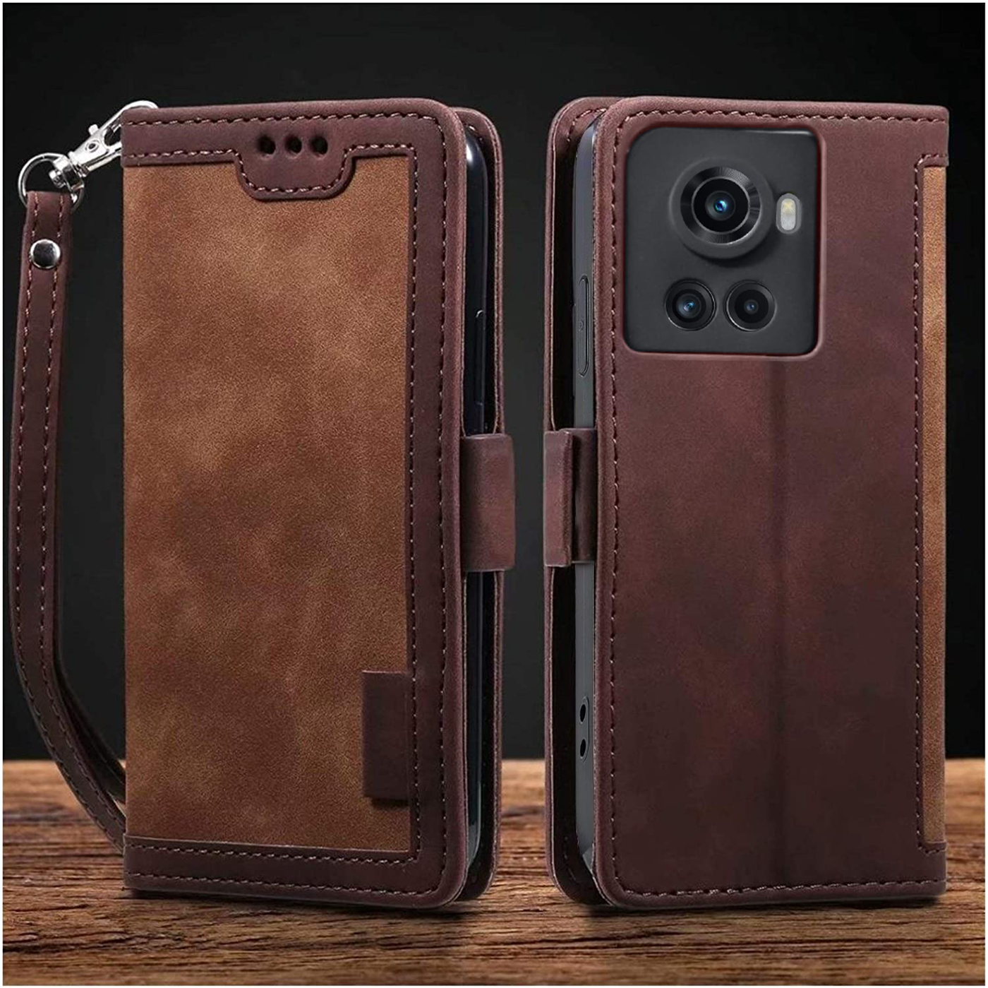 Oneplus 10R Coffee color leather wallet flip cover case By excelsior