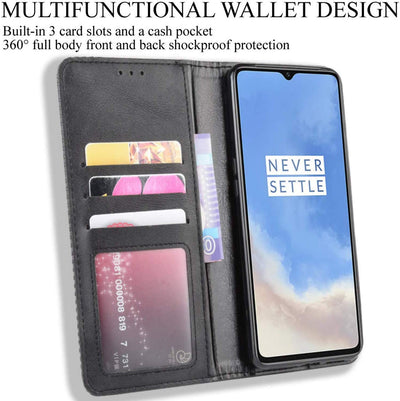 Oneplus 7T Leather Wallet flip case cover with card slots by Excelsior