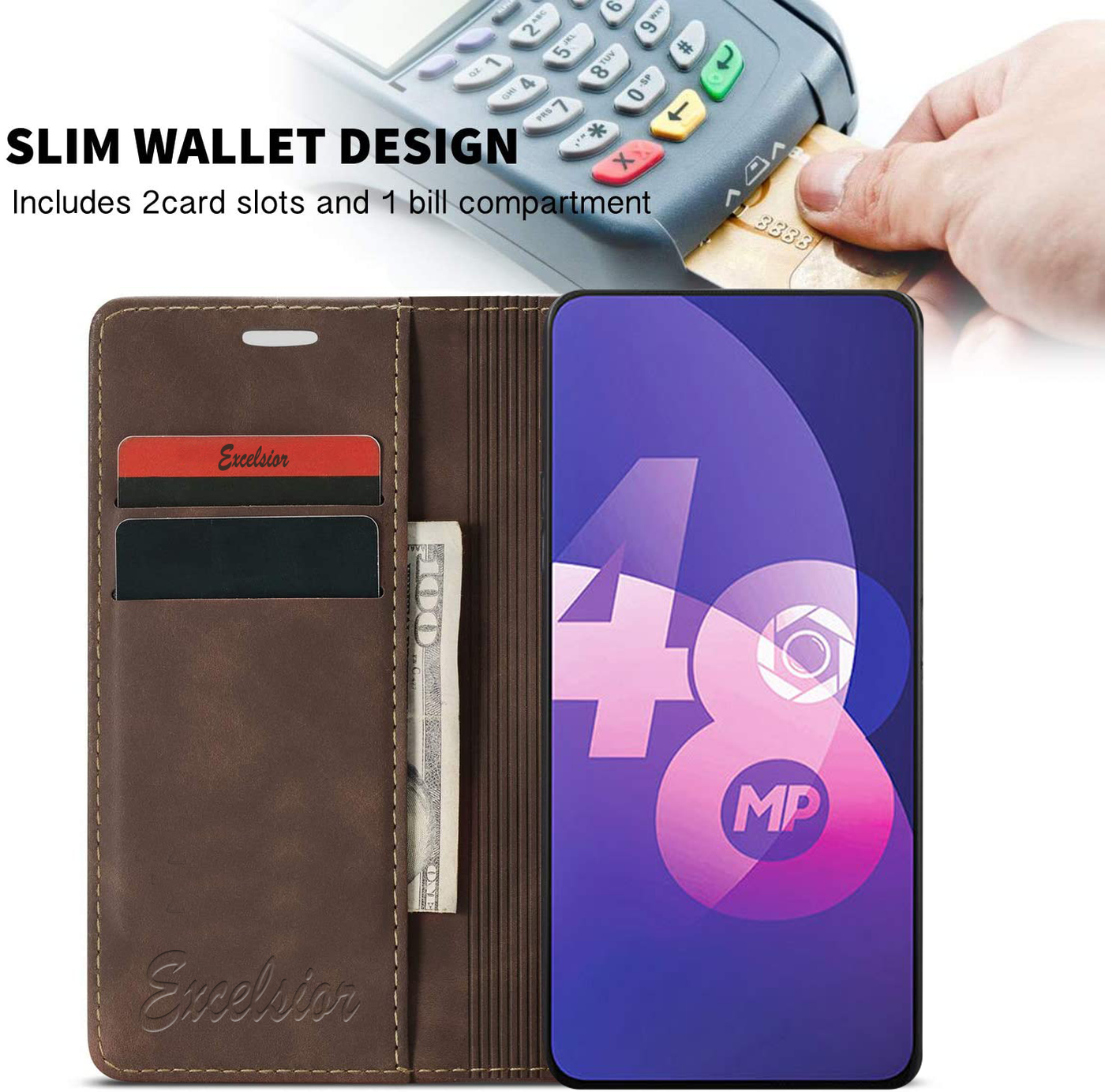 Oppo F11 Pro Leather Wallet flip case cover with card slots by Excelsior