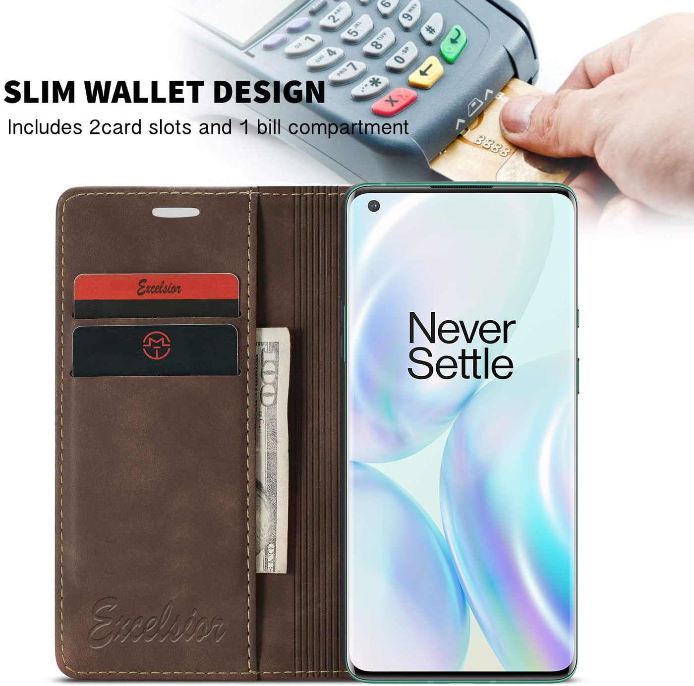 Oneplus 8 Pro Leather Wallet flip case cover with card slots by Excelsior