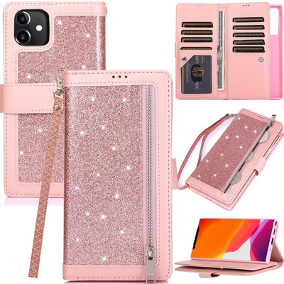 Excelsior Premium Leather Glitter Wallet Flip Case Cover | Trifold Purse Clutch For Apple iPhone 12 | 12 Pro