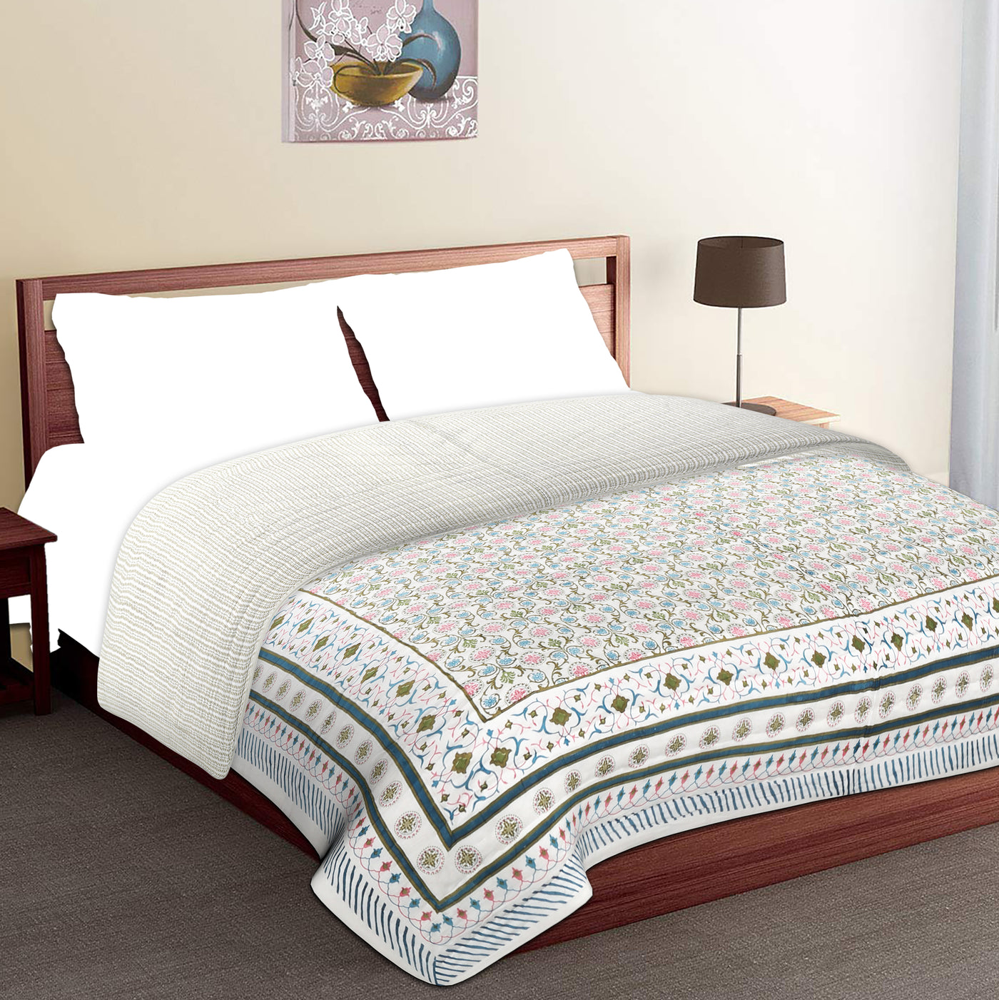 Wanderlust Premium | Malmal with Cotton Filling | Jaipuri Razai Rajai | A/c Quilt for Double Bed | Large Size (RZEMP07)
