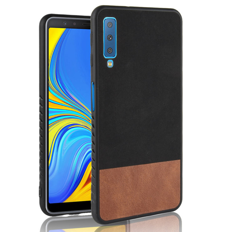 Samsung Galaxy A7 2018 black and brown color leather back cover case