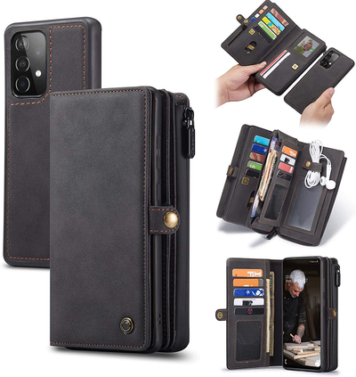 Samsung Galaxy A72 black color leather wallet flip cover case By excelsior