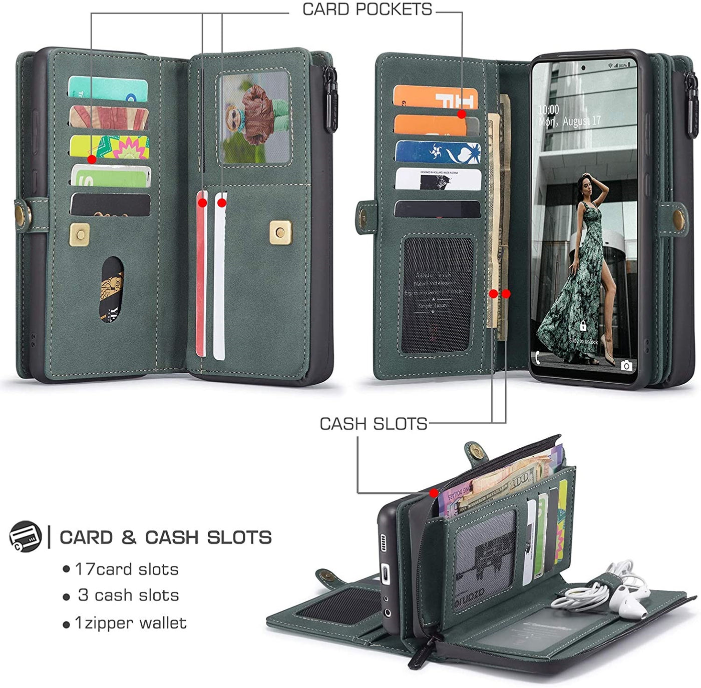 Samsung Galaxy A72 Leather Wallet flip case cover with card pockets and slots, zipper wallet   by Excelsior