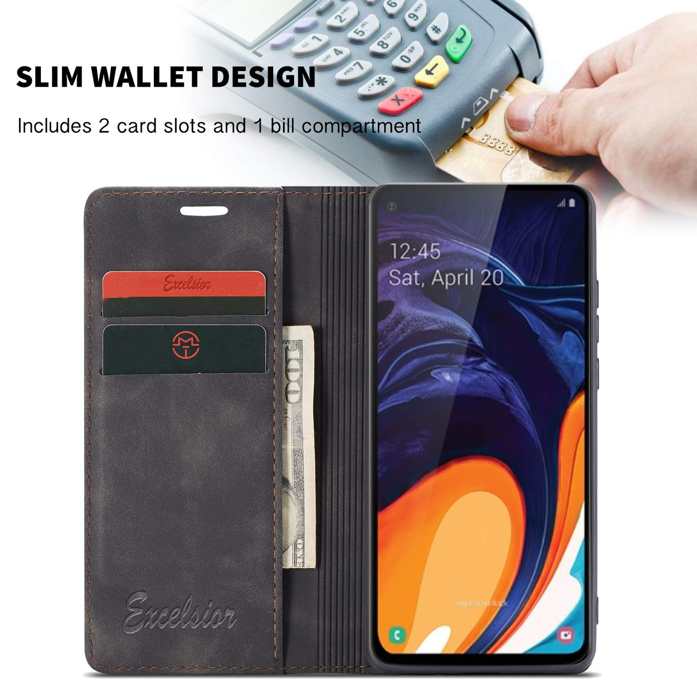 Samsung Galaxy M40 Leather Wallet flip case cover with card slots by Excelsior