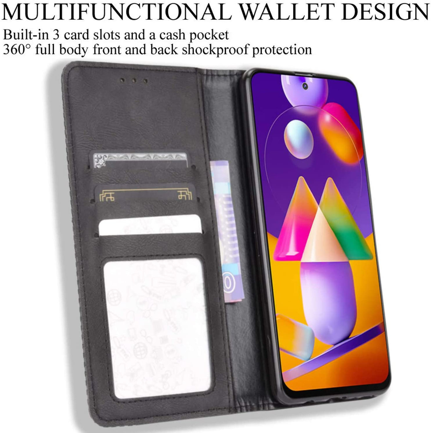 Samsung Galaxy M51 Leather Wallet flip case cover with card slots by Excelsior