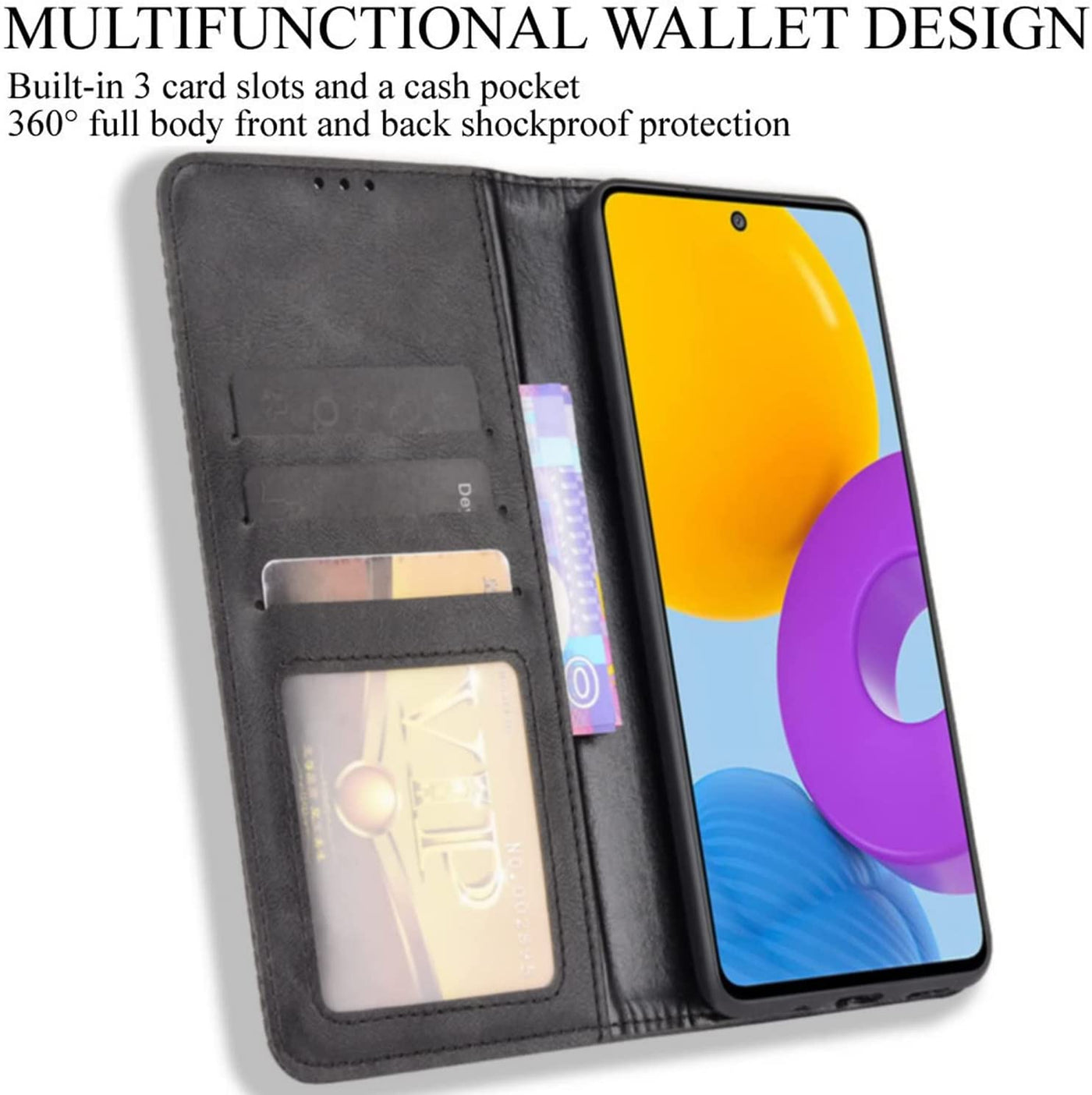 Samsung Galaxy M52 Leather Wallet flip case cover with card slots by Excelsior