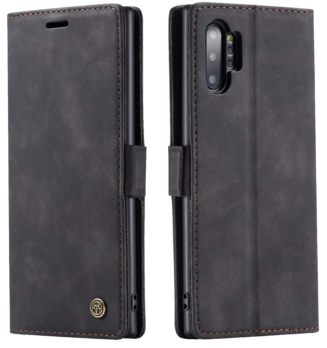 Samsung Galaxy Note 10 Plus black color leather wallet flip cover case By excelsior
