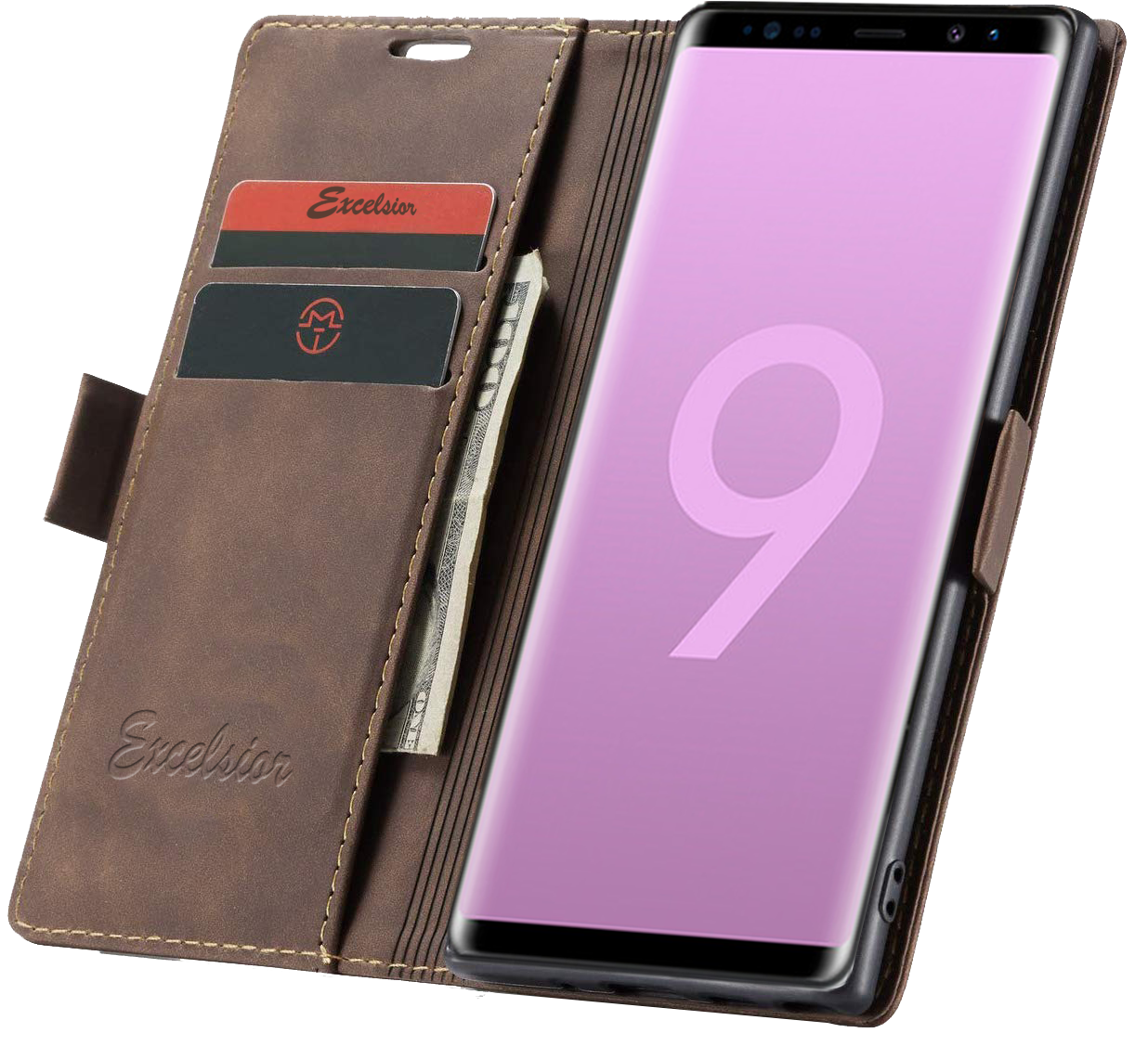 Samsung Galaxy Note 9 Leather Wallet flip case cover with card slots by Excelsior