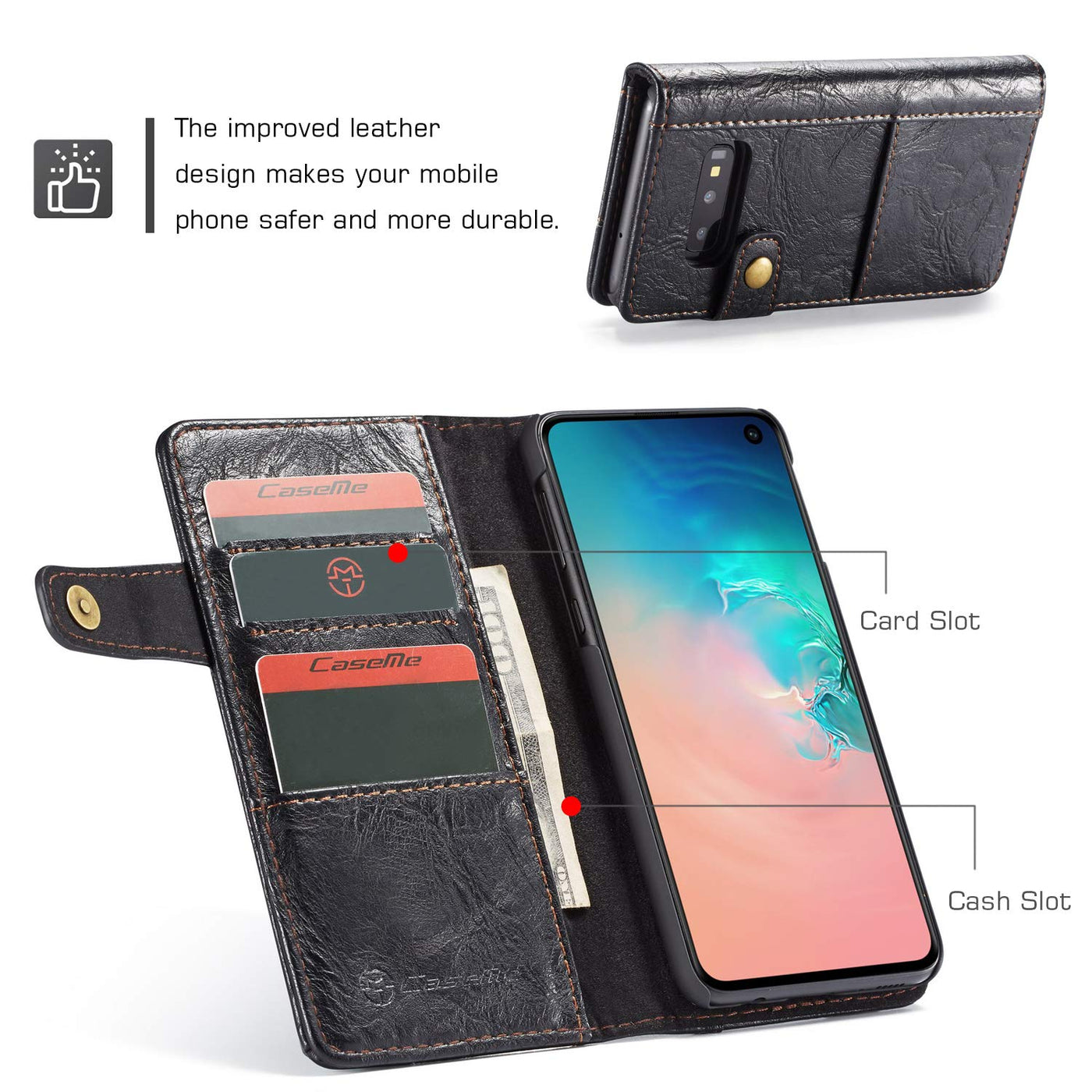 Samsung Galaxy S10e Leather Wallet flip case with card slots by Excelsior