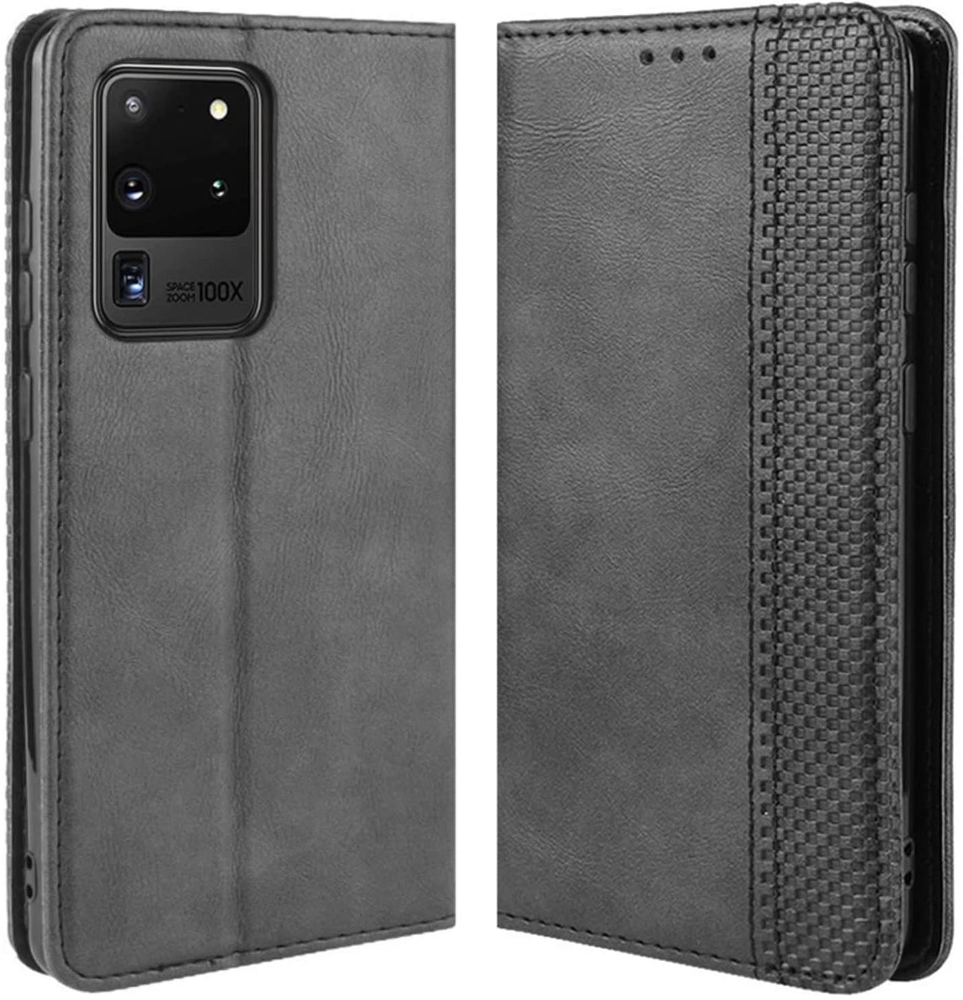 Samsung Galaxy S20 Ultra black color leather wallet flip cover case By excelsior