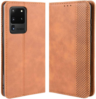Samsung Galaxy S20 Ultra brown color leather wallet flip cover case By excelsior