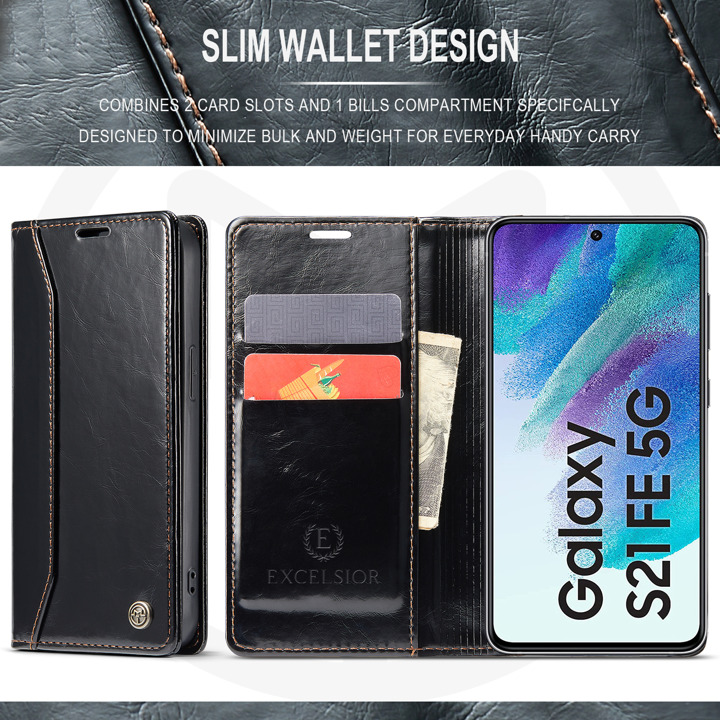 Excelsior Premium PU Leather Wallet flip Cover Case For Samsung Galaxy S21 FE 5G