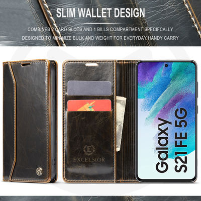 Samsung Galaxy S21 FE Leather Wallet flip case cover with card slots by Excelsior