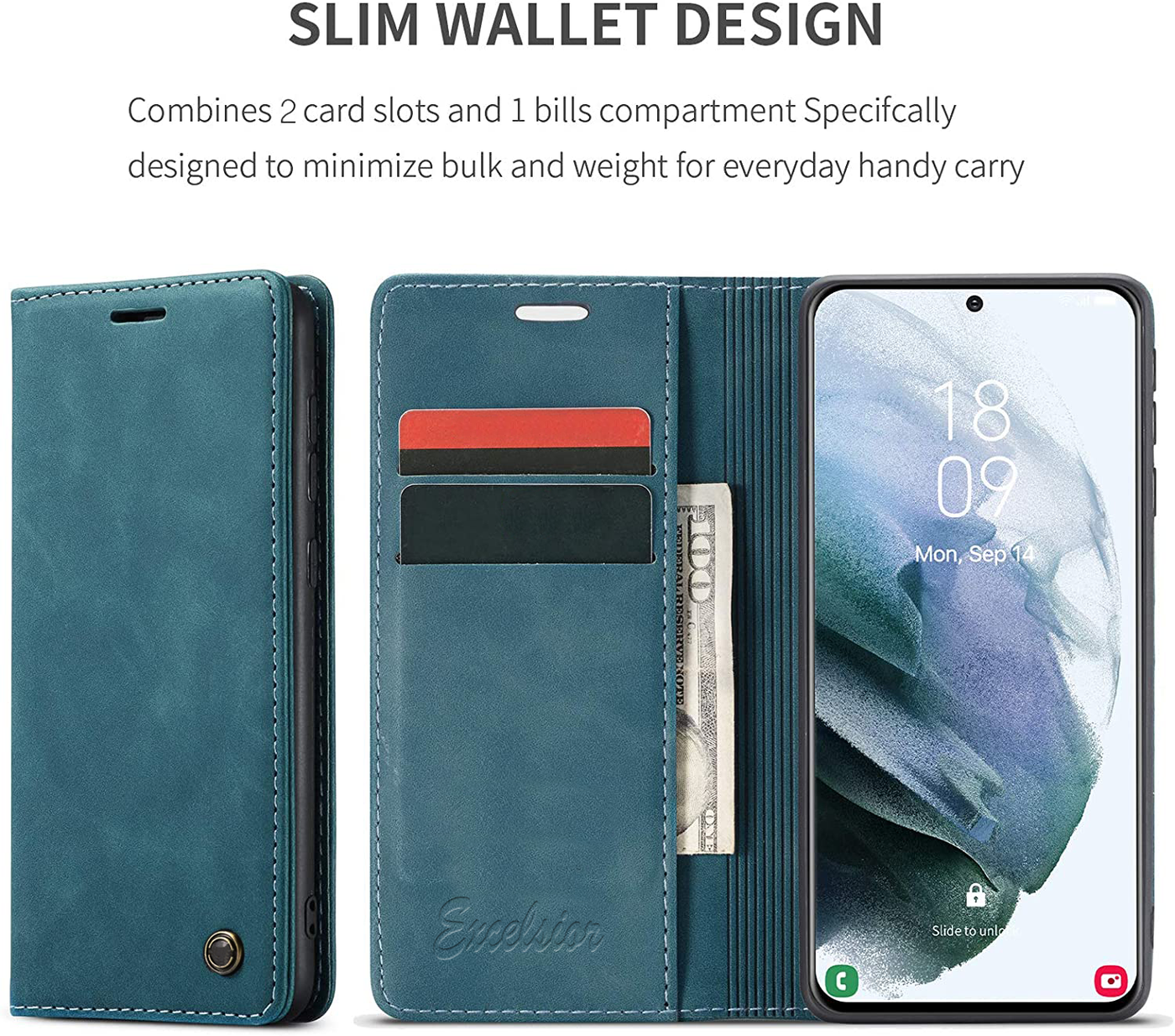 Samsung Galaxy S21 Plus 5G Leather Wallet flip case cover with card slots by Excelsior 