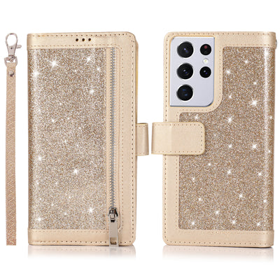 Excelsior Premium Leather Glitter Wallet Flip Case Cover | Trifold Purse Clutch For Samsung Galaxy S21 Ultra