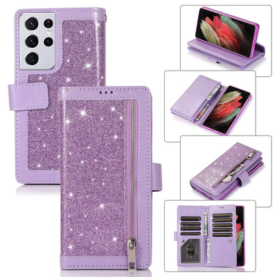 Excelsior Premium Leather Glitter Wallet Flip Case Cover | Trifold Purse Clutch For Samsung Galaxy S21 Ultra