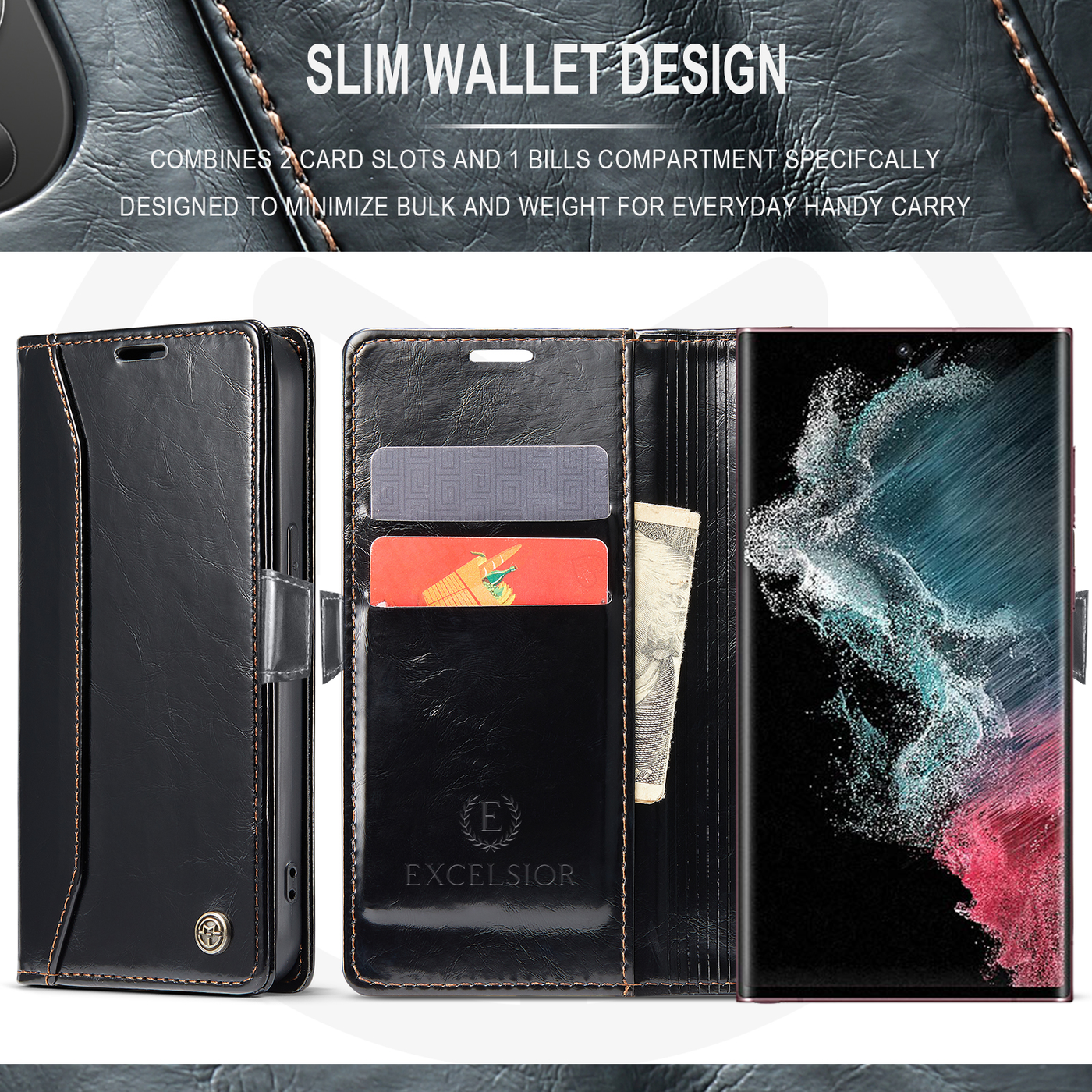 Excelsior Premium PU Leather Wallet flip Cover Case For Samsung Galaxy S22 Ultra