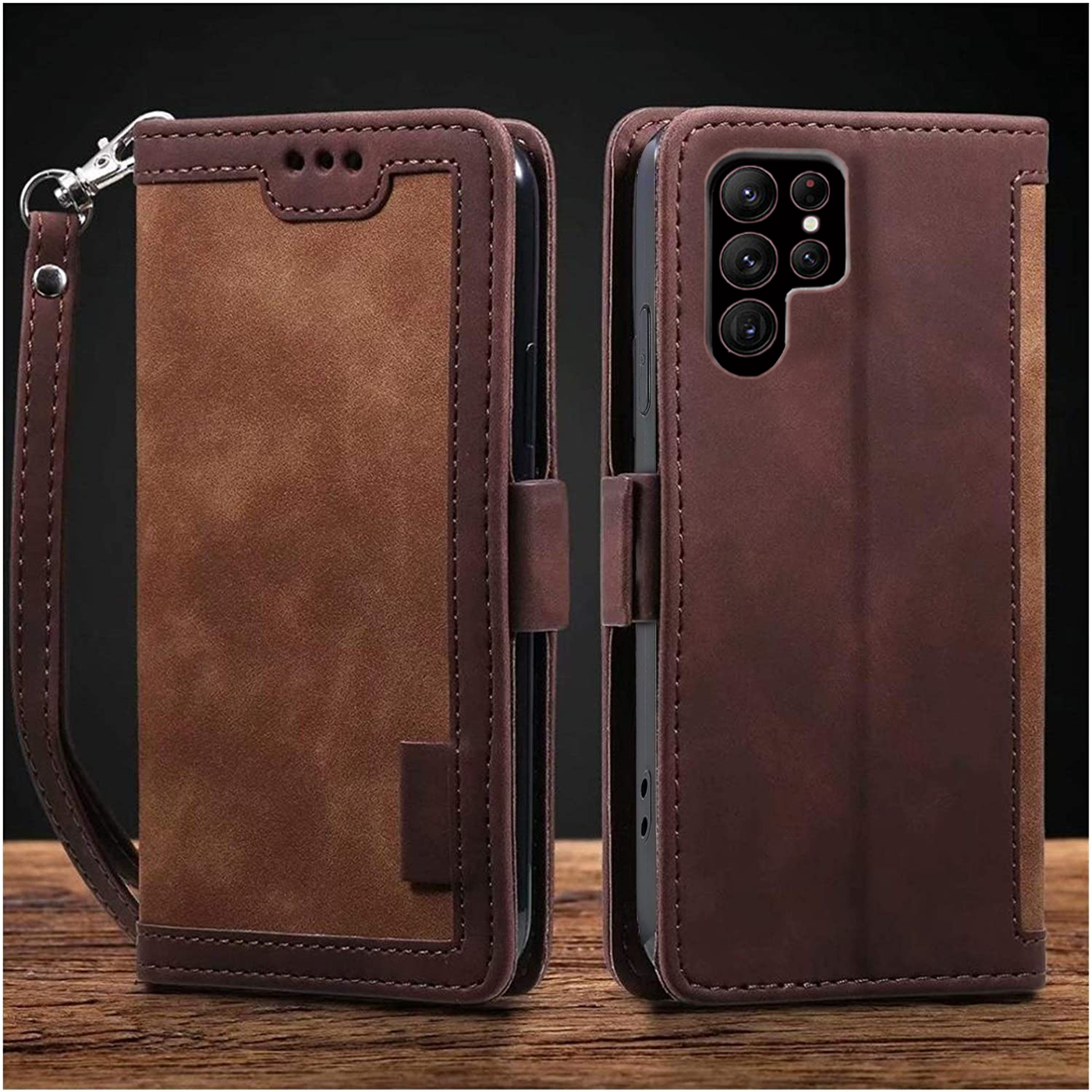 Samsung Galaxy S22 Ultra Coffee color leather wallet flip cover case By excelsior
