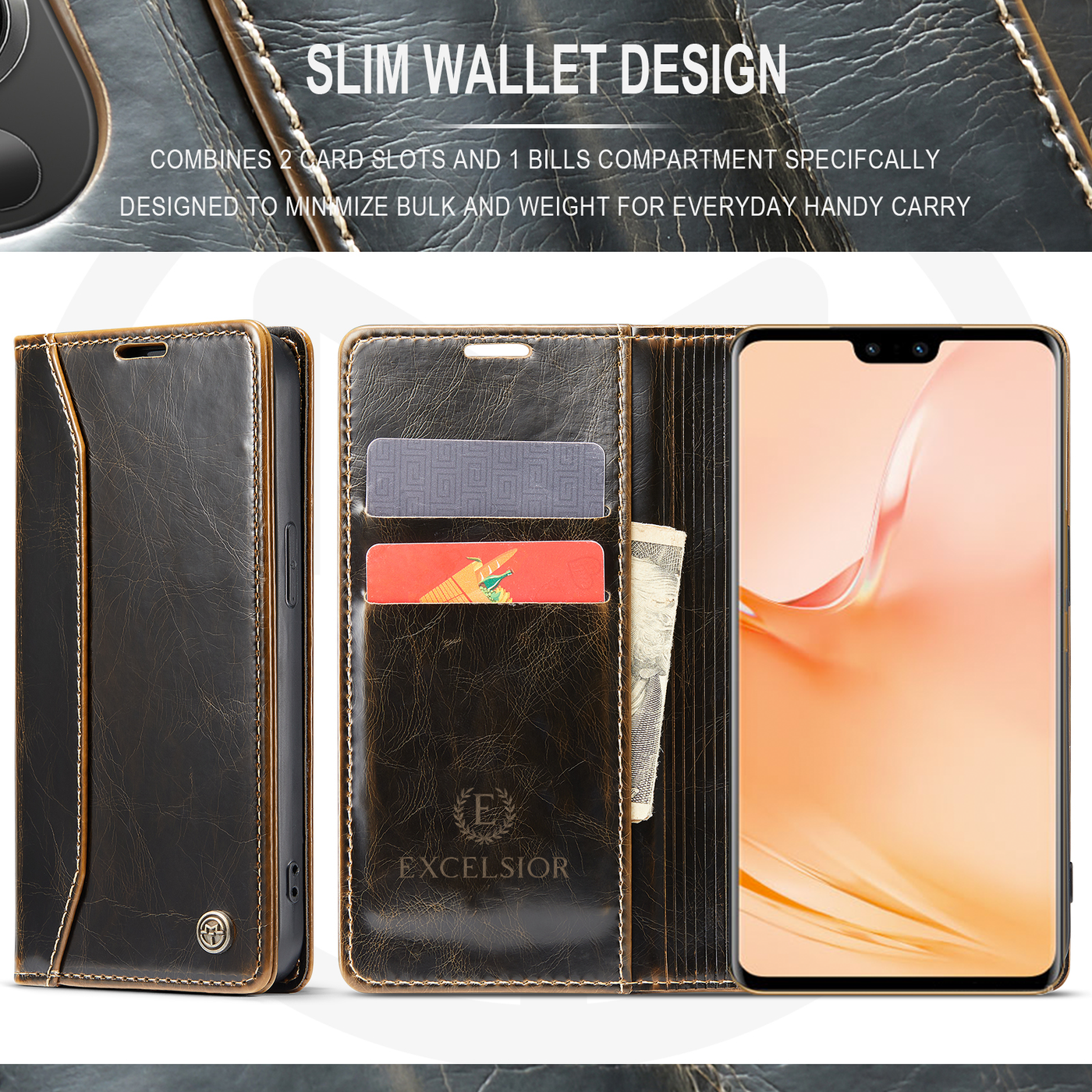 Excelsior Premium PU Leather Wallet flip Cover Case For Vivo V23 5G