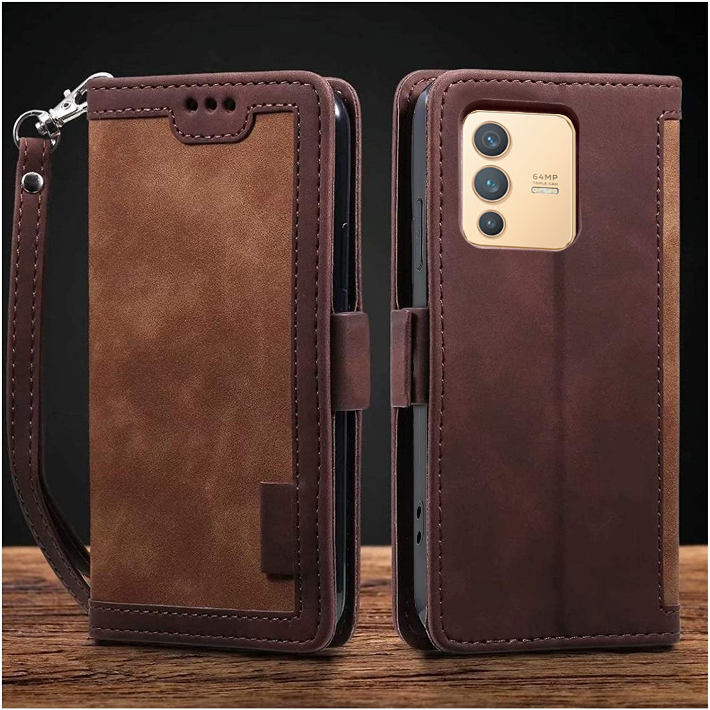 Vivo V23 Pro Coffee color leather wallet flip cover case By excelsior