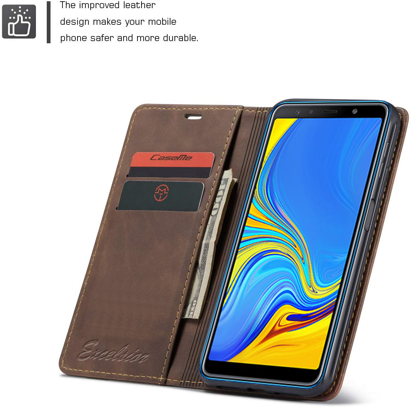 Samsung Galaxy A7 2018 Leather Wallet flip case cover with card slots by Excelsior