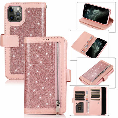 Excelsior Premium Leather Glitter Wallet Flip Case Cover | Trifold Purse Clutch For Apple iPhone 12 Mini