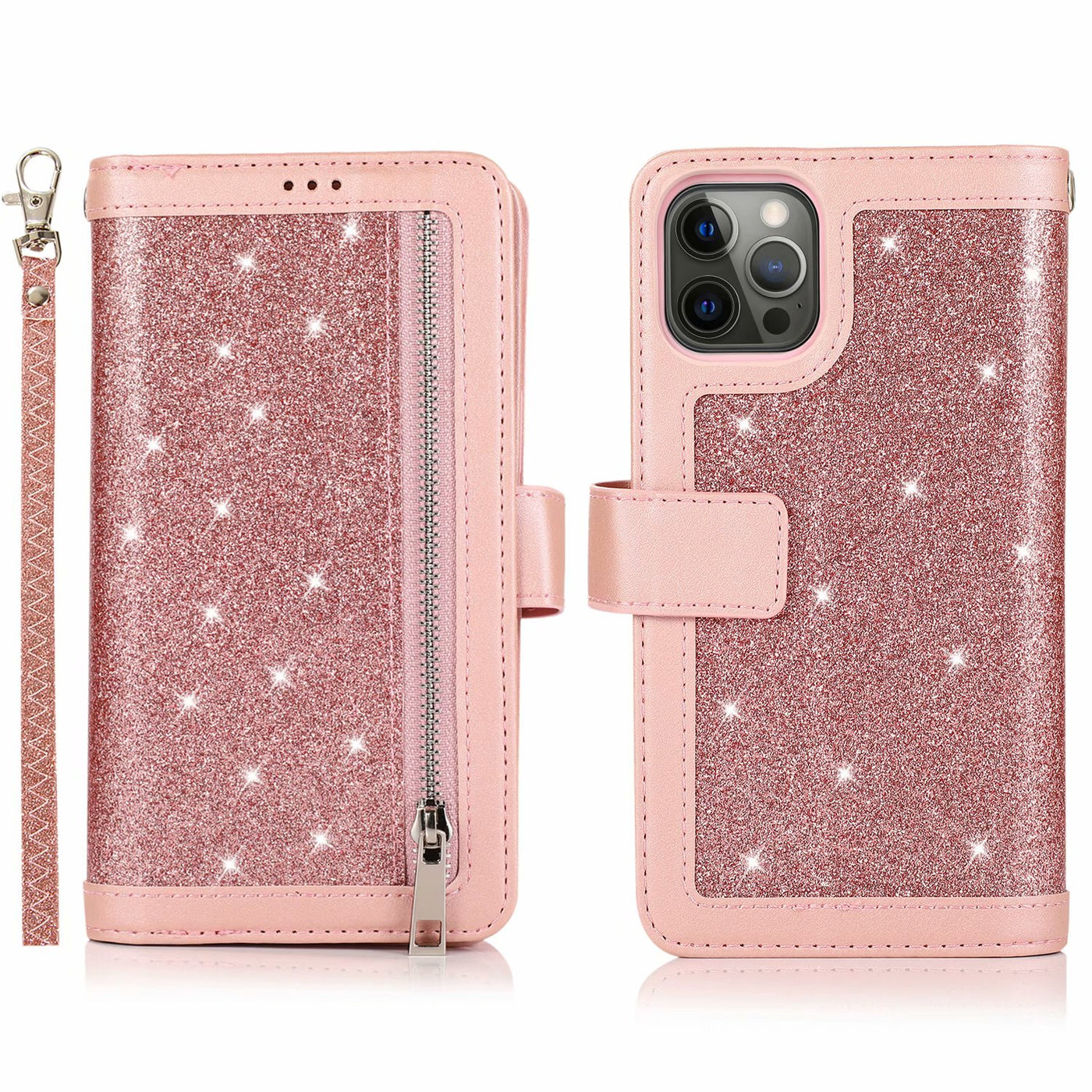 Excelsior Premium Leather Glitter Wallet Flip Case Cover | Trifold Purse Clutch For Apple iPhone 12 Pro Max