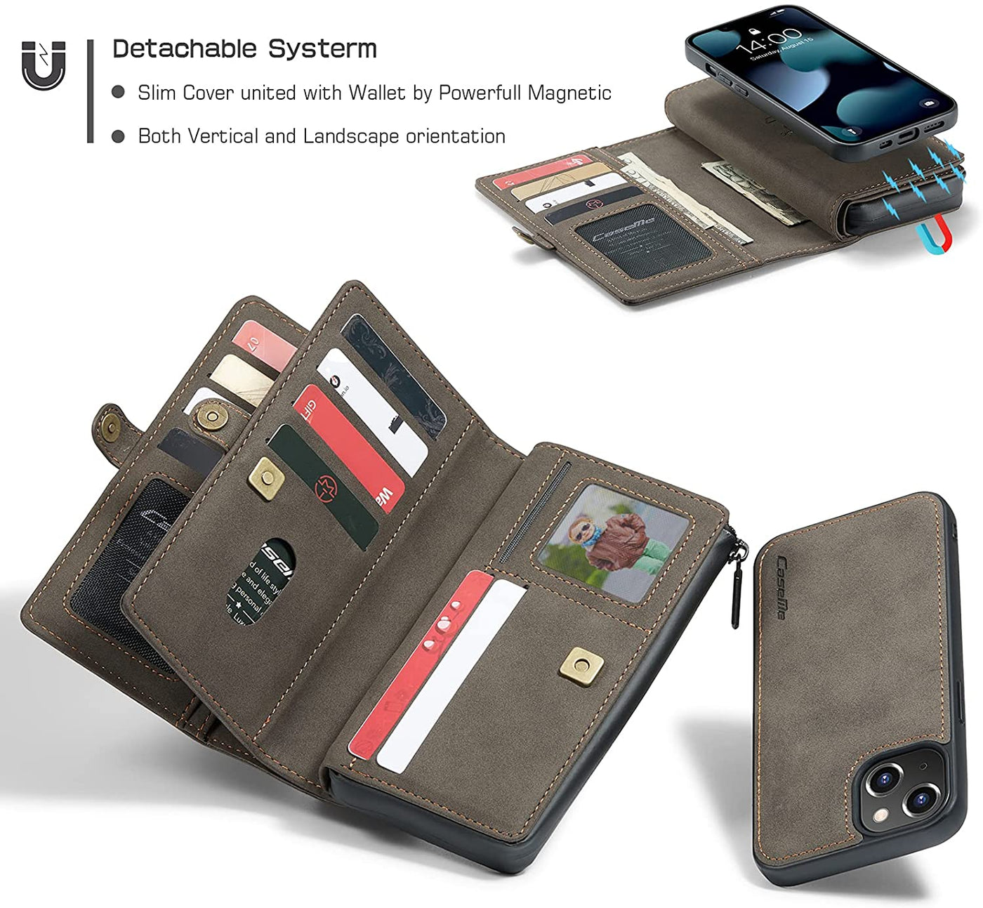 iPhone 13 mini flip wallet cover with detachable back case cover