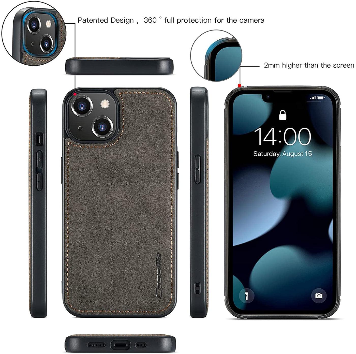iPhone 13 coffee color leather back cover case