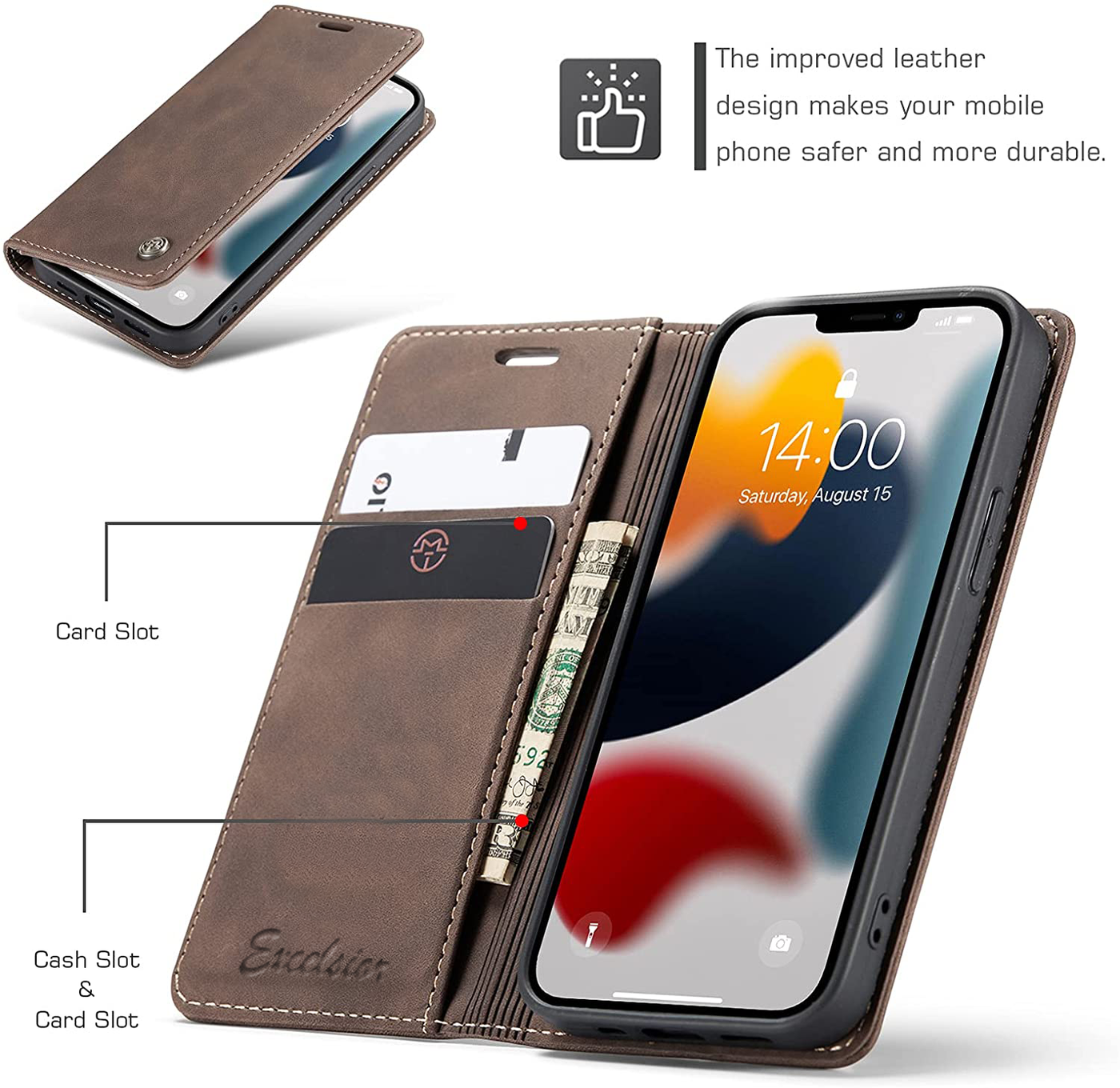 Excelsior Premium Leather Wallet flip Cover Case For Apple iPhone 13 Mini