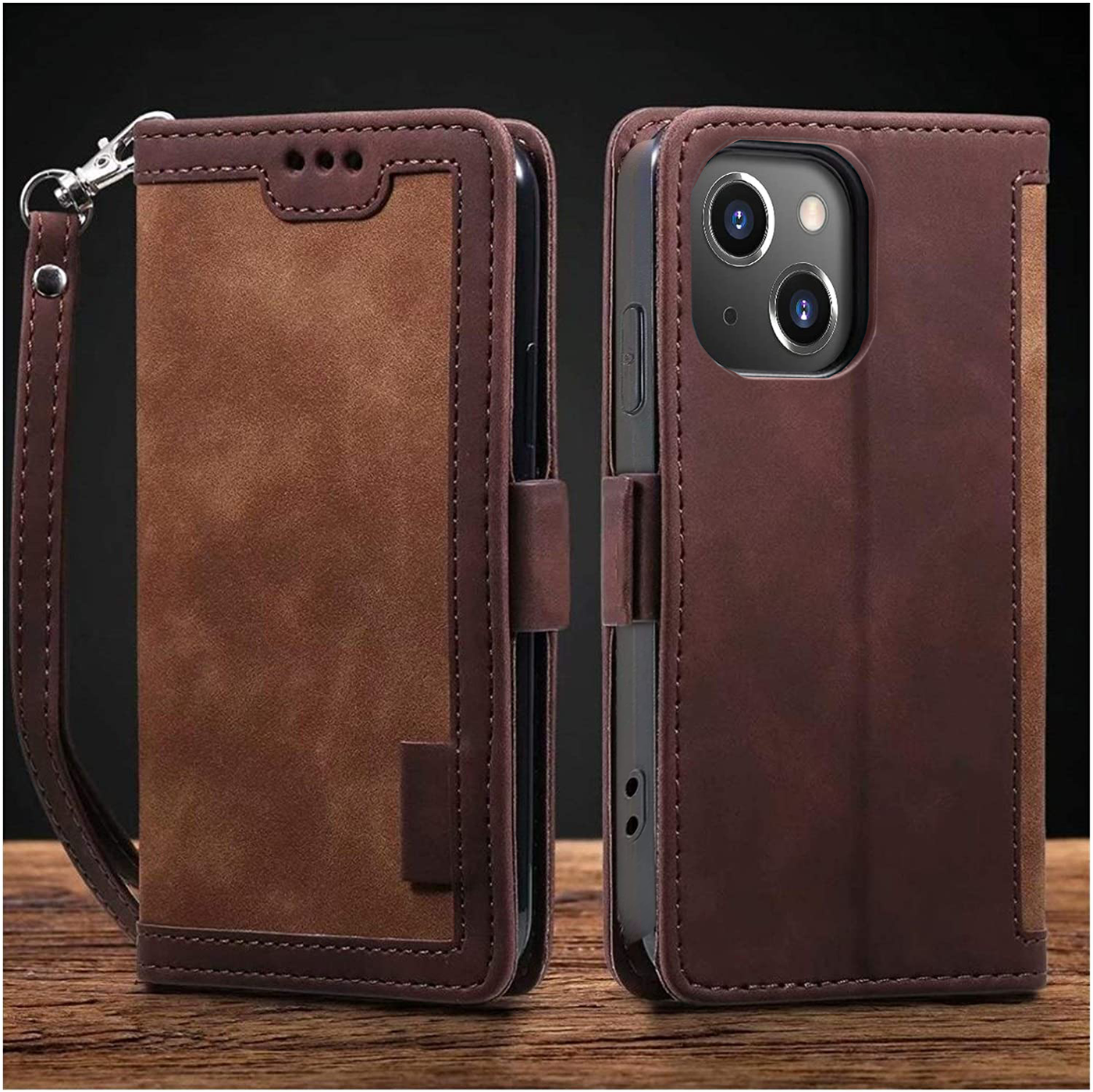 iPhone 13 mini coffee color leather wallet flip cover case By excelsior