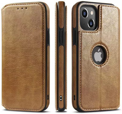 iPhone 13 brown color leather wallet flip cover case By excelsior