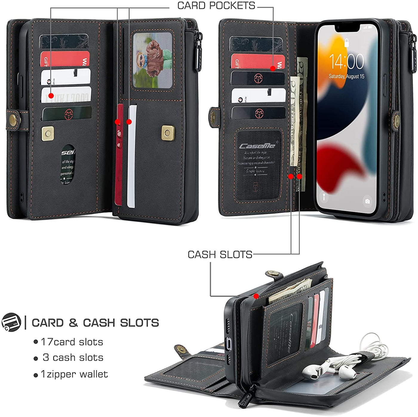 Excelsior Premium Multifunctional Leather Wallet Flip Cover Case For Apple iPhone 13 Pro