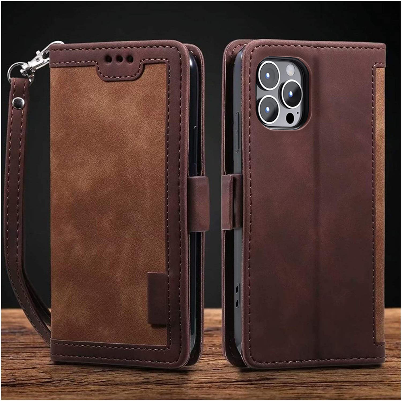 iPhone 14 Pro Max coffee color leather wallet flip cover case By excelsior