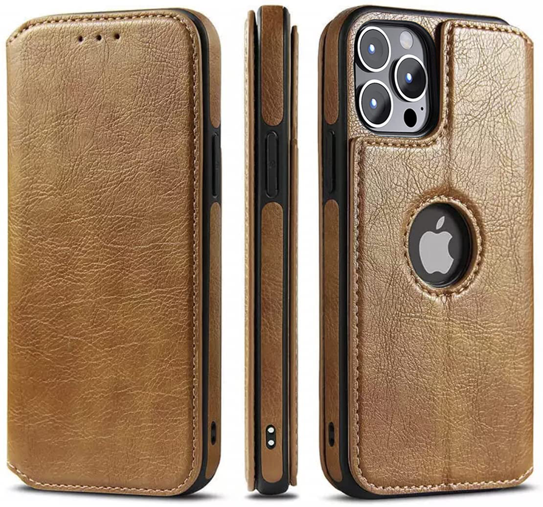 iPhone 13 Pro Max brown color leather wallet flip cover case By excelsior