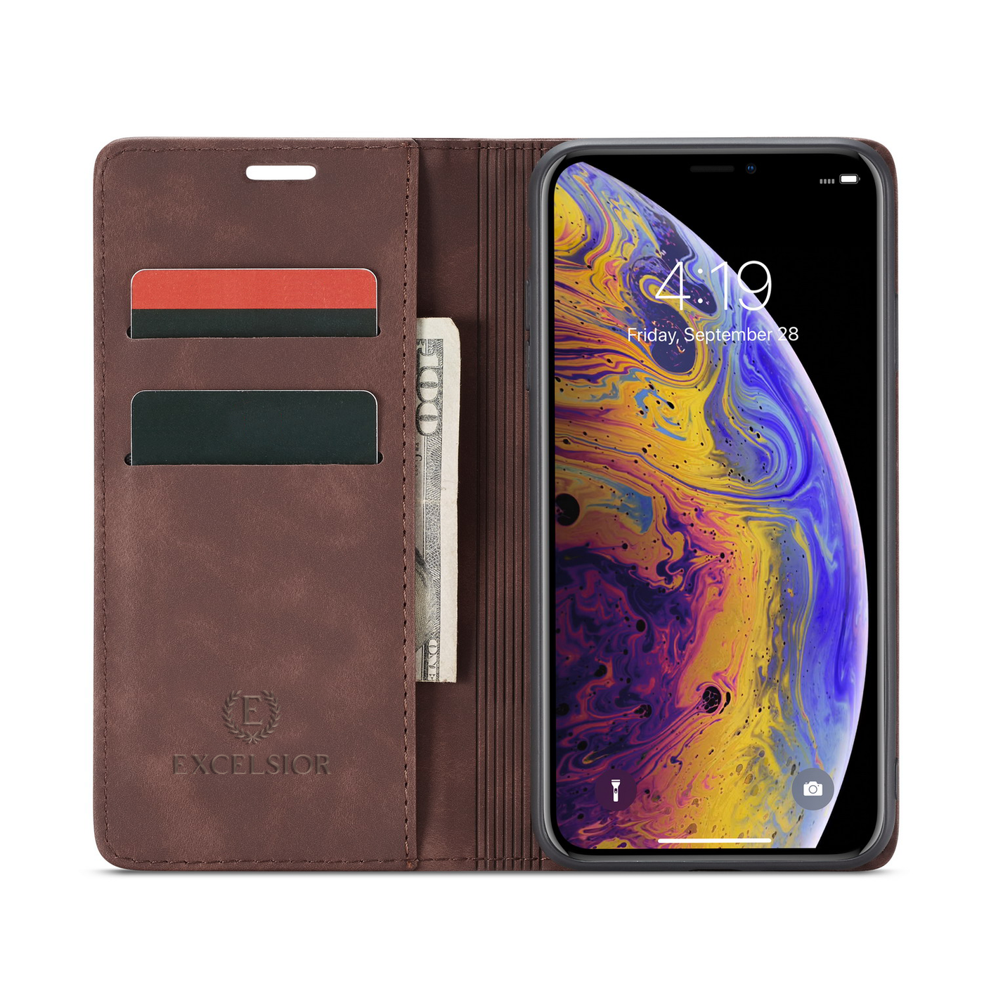 Apple iPhone XS Max Leather Wallet flip case cover with card slots by Excelsior